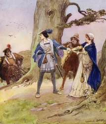 Valentine, having heard his robbers had taken a lady prisoner, came to console and relieve her