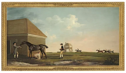Gimcrack on Newmarket Heath with a Trainer, a Jockey and a Stable Lad