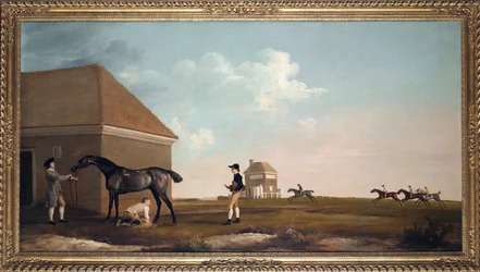 The Racehorse Gimcrack at Newmarket Heath with Trainer, Stable Lad, and Jockey
