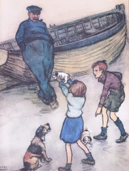 Rosie looked on anxiously while her babies were being shown off, from Mudlarks published by Collins