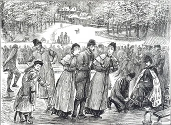 Skaters skating on a frozen lake