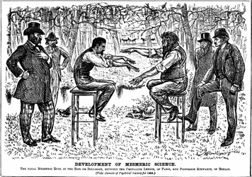 George du Maurier cartoon on the revival of Mesmerism. From Punch, London, 4 December 1883.