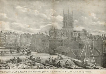 Old London Bridge taken July 1830, previous to its removal for the new line of approach