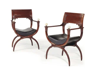 Pair of Curule Armchairs from the End of the Louis XVI Era