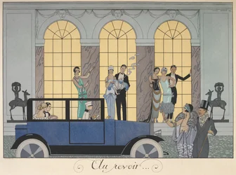 Goodbye. People Leaving in a Car. People in Evening Dress