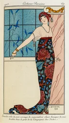 Evening Dress with Chiffon Bodice and Silk Embroidered Tunic