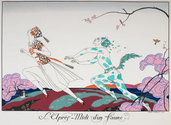A woman being chased by a faun