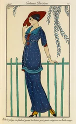 Beach Dress with Raw Silk Scarf and Red Hat