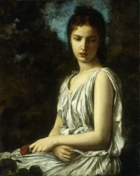 A Young Woman in Classical Dress, Holding a Red Rose