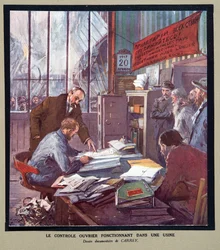 Worker Control Operating in a Soviet Factory at the Time of the Revolution in 1917, from Histoire des Soviets, pub. 1922