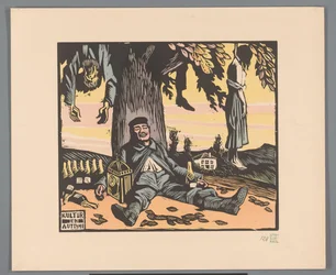 Soldier Lying Against a Tree with Hanged People (Culture in Autumn)