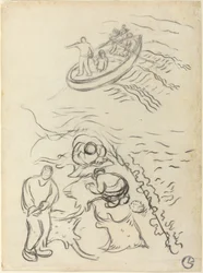 Study for "The Fishermen" with Men Emptying the Nets