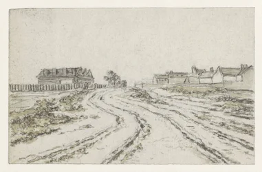 Road with Deep Cart Tracks, Houses on the Left and Right in the Distance