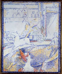 Circus. A dancer doing an acrobatic number on horseback and a clown. Sketch by Georges Seurat (1859-1891)