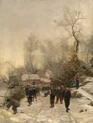 Village with Children in the Snow