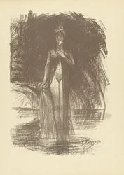 Naked Woman with Flower Standing in Shallow Water as Apparition Apparition L