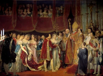 Religious marriage of Napoleon I (1769-1821) with Archduchess Marie Louise of Habsburg-Lorraine (1791-1847), 2/04/1810 in the Salon Carre du Louvre