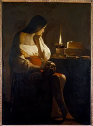The Magdalene with the night light, vanitas painting by Georges de La Tour (1593-1652), 17th century, H. 1,28 x 0,94 m