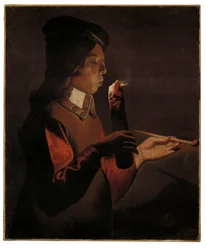 A Young Boy with a Pipe, Blowing on a Firebrand