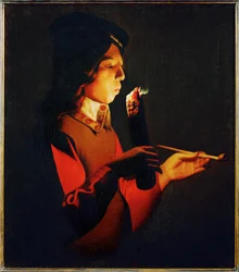 Boy Blowing on a Firebrand