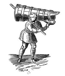 An Apprentice, Carrying a Wooden Vessel as Tall as Himself, on His Way to Fetch Water