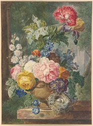 Bouquet of Flowers in a Vase with a Bird