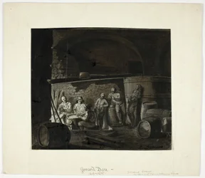 Wine Cellar with Men Playing Cards