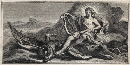 Apollo slaying the Hydra (engraving by Gerard Edelinck after Daniel Halle)