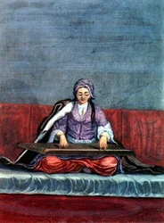 Turkish Girl Playing the Zither, engraved by Gerard Jean Baptiste Scotin