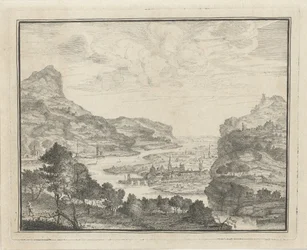 River Landscape with View of a City