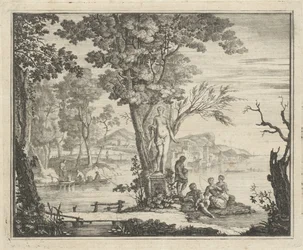 River Landscape with Anglers by a Statue of Venus