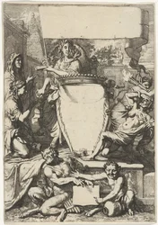 Cartouche Surrounded by Allegorical Figures
