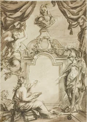 Design for Title Page: Clio Taking Dictation from Minerva