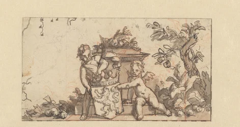 Design for a Vignette with Two Putti with the Coat of Arms of Holland