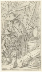Three Men in a Military Camp