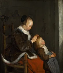Mother Delousing her Child