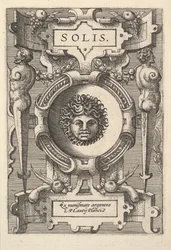 Bust of Sol surrounded by strapwork, from the series 