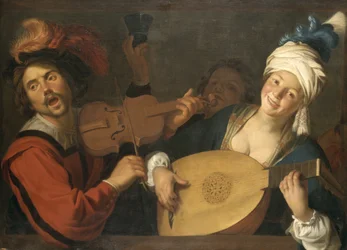 The Concert: Couple Making Music Behind a Balustrade