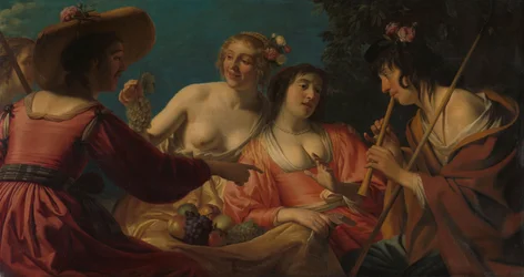 Shepherd Playing the Flute, and Four Shepherdesses