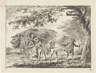 Man and Woman by a Fully Loaded Ox Cart