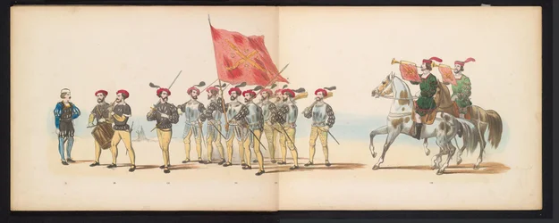 Masquerade of the Leiden Students, 1855 (plate 12) (title on object: Costumed Procession Held by the Members of the Leiden Student Corps on June 12, 1855, to Celebrate the 280th Anniversary of Leiden University, Representing the Entry of Charles V)