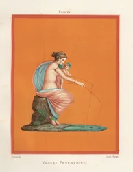 Mural of Venus and Cupid Fishing with Rods from a Pond (Chromolithograph by Victor Steeger after an Illustration by Geremia Discanno from Emile Presuhn