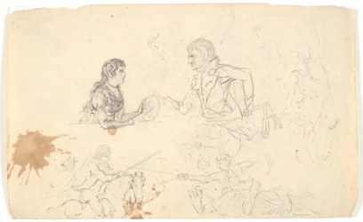Crown Prince Frederik with the Crown Prince (Christian VIII) and Sketches of Riders and Figures