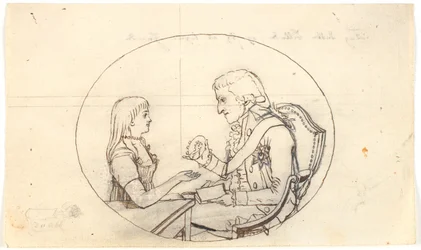 Crown Prince Frederik with the Crown Prince (Chr. VIII) Showing a Portrait of the Deceased Crown Princess Sofie Frederikke