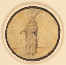 A roundel depicting St Louis of France holding a sceptre over his right shoulder