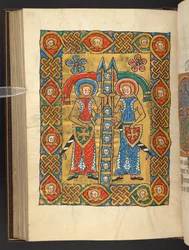 Two military saints, with the heads of others