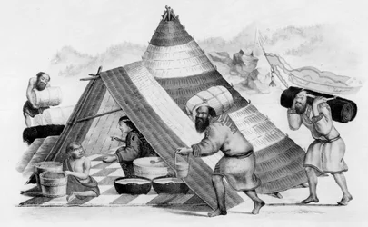 Ainu traders on the Japanese island of Jezo