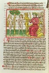 Belial Presenting Adam and Eve to Solomon (illustration from a German translation of Das Buch Belial, 1473)