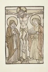 Christ on the cross between Mary and Saint John