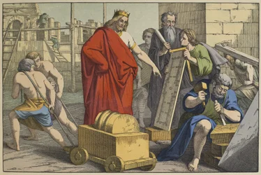 Construction of the Temple of Jerusalem, illustration from L